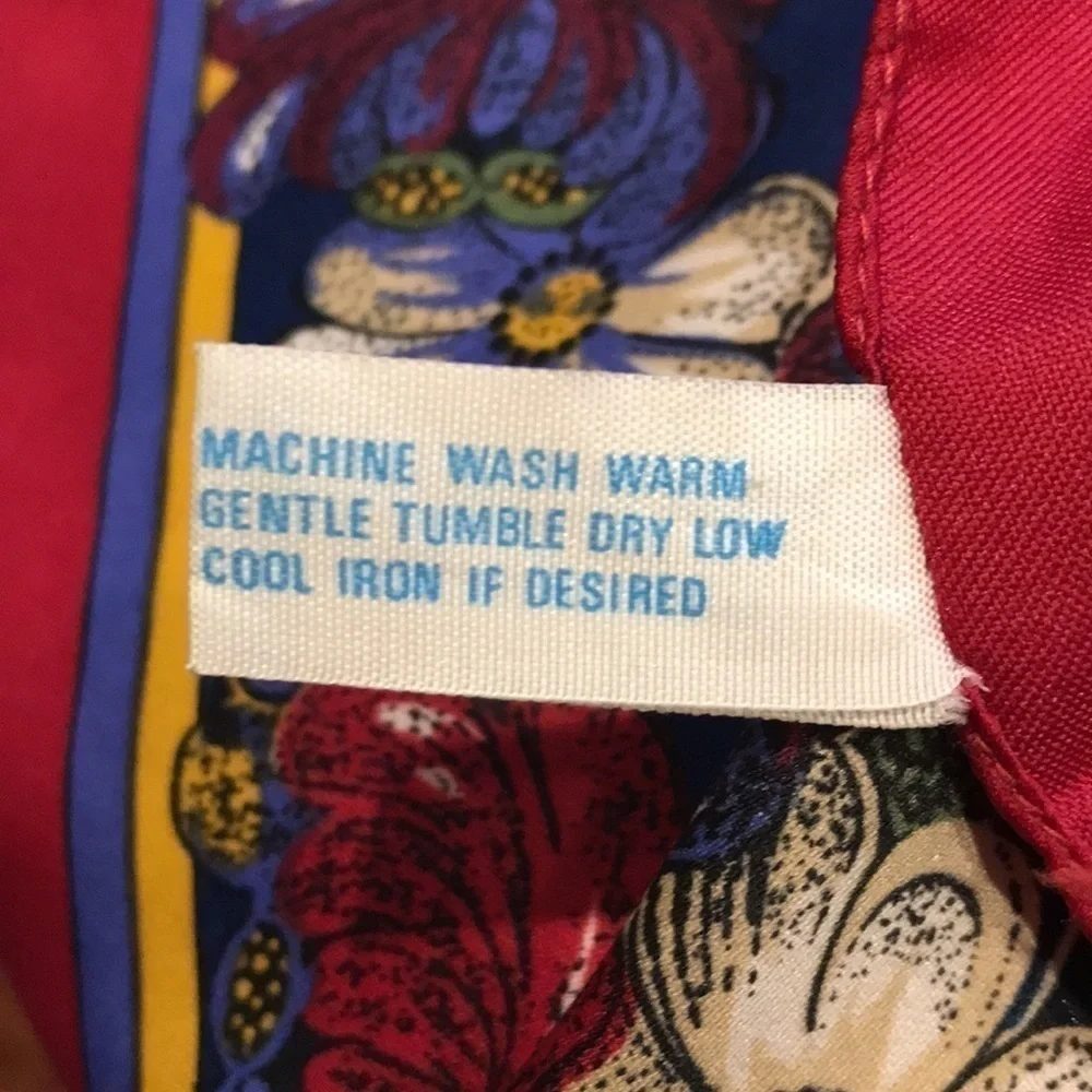 Polyester scarf red, blue and white flowers border red blue & gold 30.5”x 31.5”